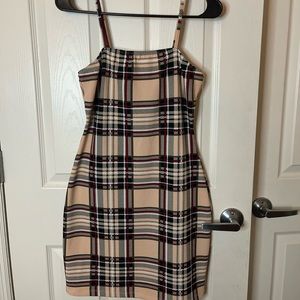 Tan, Burberry like, pinafore dress.